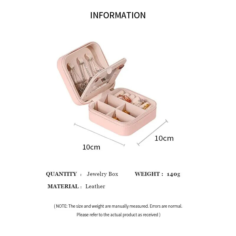 Ταξιδιωτική κοσμηματοθήκη με καθρέφτη κολιέ Σκουλαρίκια Δαχτυλίδι Organizer Display Boxes Pu Δερμάτινο φερμουάρ Κουτί αποθήκευσης κοσμημάτων Φορητό
