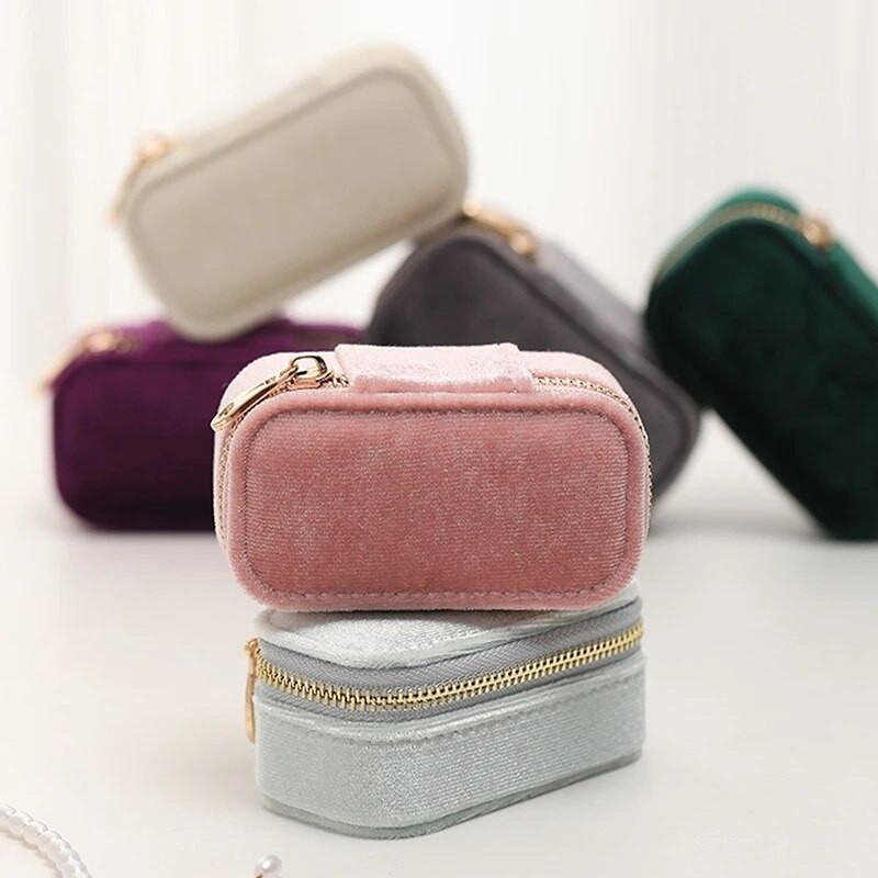 1Gb Mini samta gredzenu kastīte viena slāņa auskari kaklarotas organizators rotaslietu uzglabāšanas futrālis konfekšu krāsa rāvējslēdzēja soma ceļojumu pārnēsājama