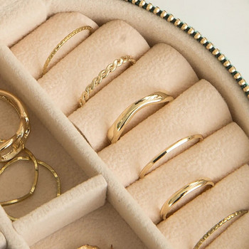 Κουτί κοσμημάτων με στρογγυλό φερμουάρ Μίνι φορητό σκουλαρίκια Δαχτυλίδι βραχιόλι Κουτί αποθήκευσης Πολυλειτουργική κοσμηματοθήκη για γυναίκες μόδας απλή