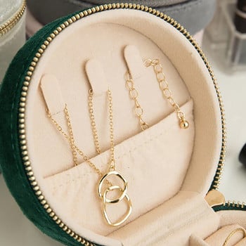 Κουτί κοσμημάτων με στρογγυλό φερμουάρ Μίνι φορητό σκουλαρίκια Δαχτυλίδι βραχιόλι Κουτί αποθήκευσης Πολυλειτουργική κοσμηματοθήκη για γυναίκες μόδας απλή