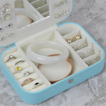Pu Δερμάτινο Κουτί αποθήκευσης κοσμημάτων διπλής στρώσης με ελαφρύ καθρέφτη Πολυτελή βελούδινα σκουλαρίκια με χάντρες Δαχτυλίδι κολιέ Γυναικεία οργάνωση αποθήκευσης