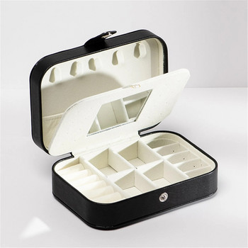 Двуслойна кутия за съхранение на бижута от изкуствена кожа с огледална светлина Луксозни мъниста Кадифени обеци Пръстен Колие Органайзер за съхранение Дамски