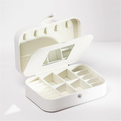 Pu Δερμάτινο Κουτί αποθήκευσης κοσμημάτων διπλής στρώσης με ελαφρύ καθρέφτη Πολυτελή βελούδινα σκουλαρίκια με χάντρες Δαχτυλίδι κολιέ Γυναικεία οργάνωση αποθήκευσης