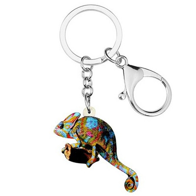 Bonsny Akrilni cvjetni kameleon gušter privjesci za ključeve držač za ključeve punk životinjski nakit za žene torba za djevojke auto torbica privjesci poklon