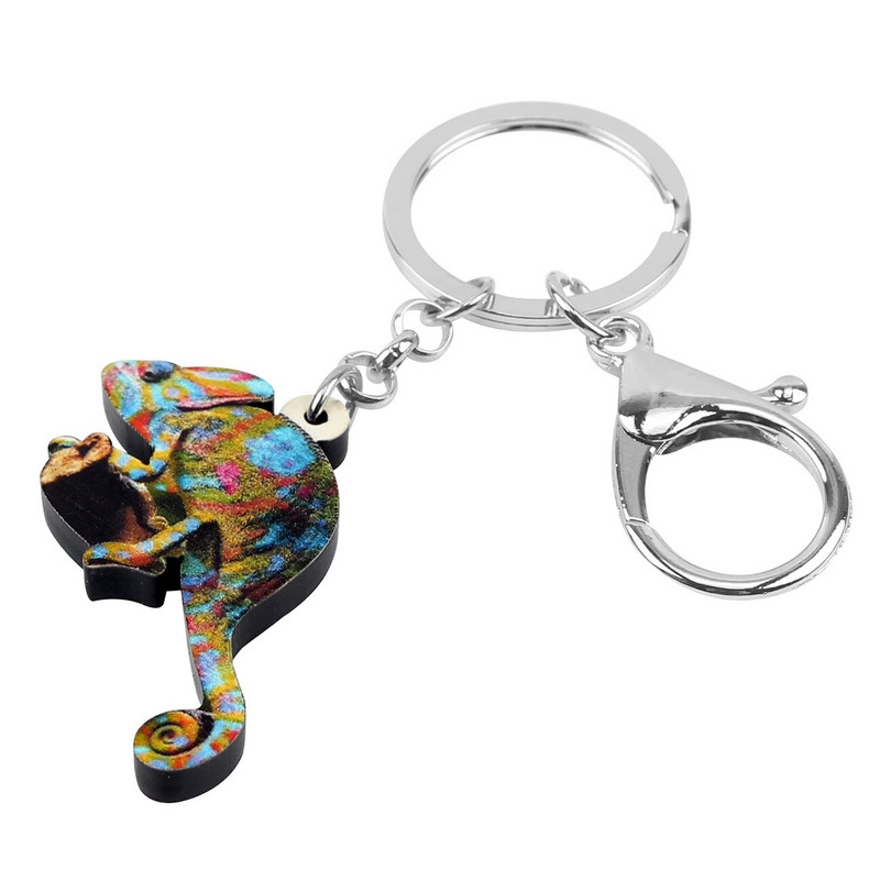 Bonsny Akrilni cvjetni kameleon gušter privjesci za ključeve držač za ključeve punk životinjski nakit za žene torba za djevojke auto torbica privjesci poklon