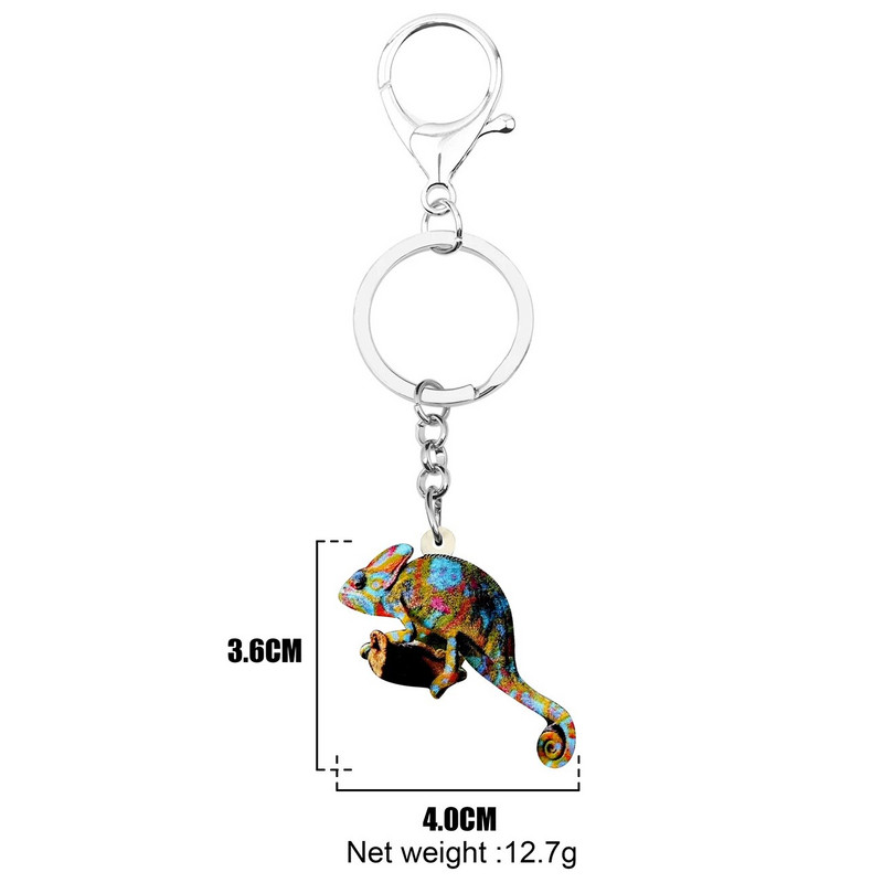 Bonsny Akrilni cvjetni kameleon gušter privjesci za ključeve držač za ključeve punk životinjski nakit za žene torba za djevojke auto torbica privjesci poklon