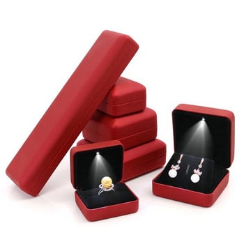 Годежен пръстен Кутия за обеци за жени Кутия за висулка за бижута с LED светлина Гривна Калъф за бижута Сватбена огърлица Витрина