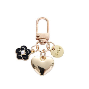 Нов метален ключодържател със сърце, модни букви с камелия, кръгла висулка за жени, момичета, калъф за слушалки, чанта за аксесоари, дрънкулка, парти подарък