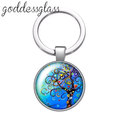 Jauna krāsaina Life of Tree Beauty stikla kabošona atslēgu piekariņš Bag Auto atslēgu piekariņš Gredzenu turētājs Charms atslēgu piekariņi dāvana