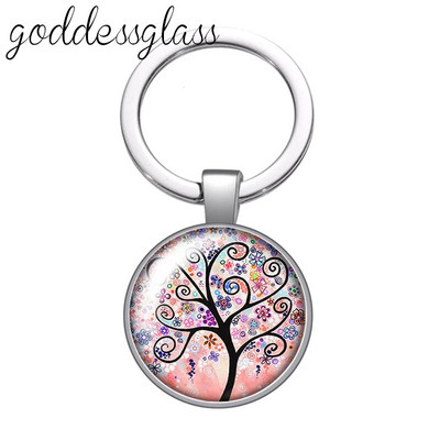Jauna krāsaina Life of Tree Beauty stikla kabošona atslēgu piekariņš Bag Auto atslēgu piekariņš Gredzenu turētājs Charms atslēgu piekariņi dāvana