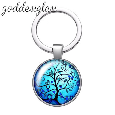 Jauna krāsaina Life of Tree Beauty stikla kabošona atslēgu piekariņš Bag Auto atslēgu piekariņš Gredzenu turētājs Charms atslēgu piekariņi dāvana
