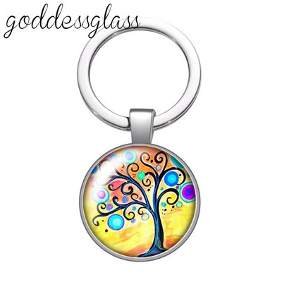 Jauna krāsaina Life of Tree Beauty stikla kabošona atslēgu piekariņš Bag Auto atslēgu piekariņš Gredzenu turētājs Charms atslēgu piekariņi dāvana