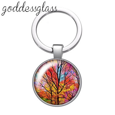 Jauna krāsaina Life of Tree Beauty stikla kabošona atslēgu piekariņš Bag Auto atslēgu piekariņš Gredzenu turētājs Charms atslēgu piekariņi dāvana