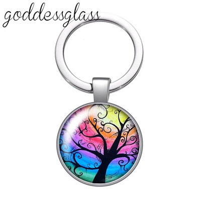 Jauna krāsaina Life of Tree Beauty stikla kabošona atslēgu piekariņš Bag Auto atslēgu piekariņš Gredzenu turētājs Charms atslēgu piekariņi dāvana