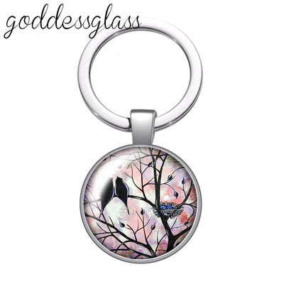 Jauna krāsaina Life of Tree Beauty stikla kabošona atslēgu piekariņš Bag Auto atslēgu piekariņš Gredzenu turētājs Charms atslēgu piekariņi dāvana