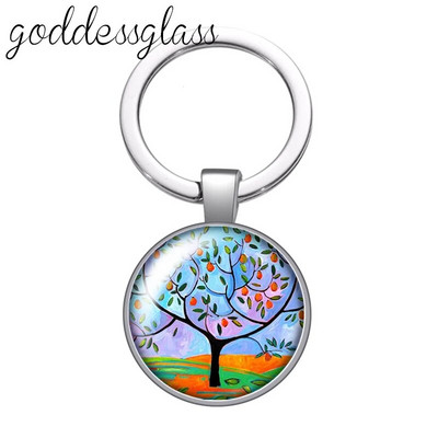 Jauna krāsaina Life of Tree Beauty stikla kabošona atslēgu piekariņš Bag Auto atslēgu piekariņš Gredzenu turētājs Charms atslēgu piekariņi dāvana