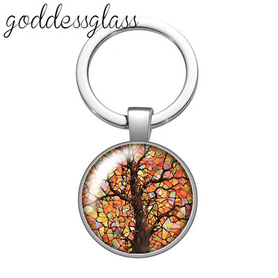 Jauna krāsaina Life of Tree Beauty stikla kabošona atslēgu piekariņš Bag Auto atslēgu piekariņš Gredzenu turētājs Charms atslēgu piekariņi dāvana
