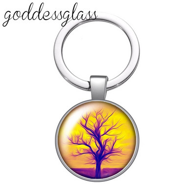 Jauna krāsaina Life of Tree Beauty stikla kabošona atslēgu piekariņš Bag Auto atslēgu piekariņš Gredzenu turētājs Charms atslēgu piekariņi dāvana