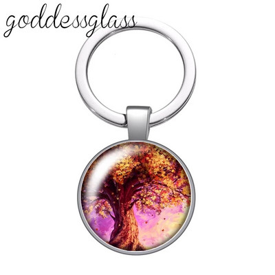 Jauna krāsaina Life of Tree Beauty stikla kabošona atslēgu piekariņš Bag Auto atslēgu piekariņš Gredzenu turētājs Charms atslēgu piekariņi dāvana