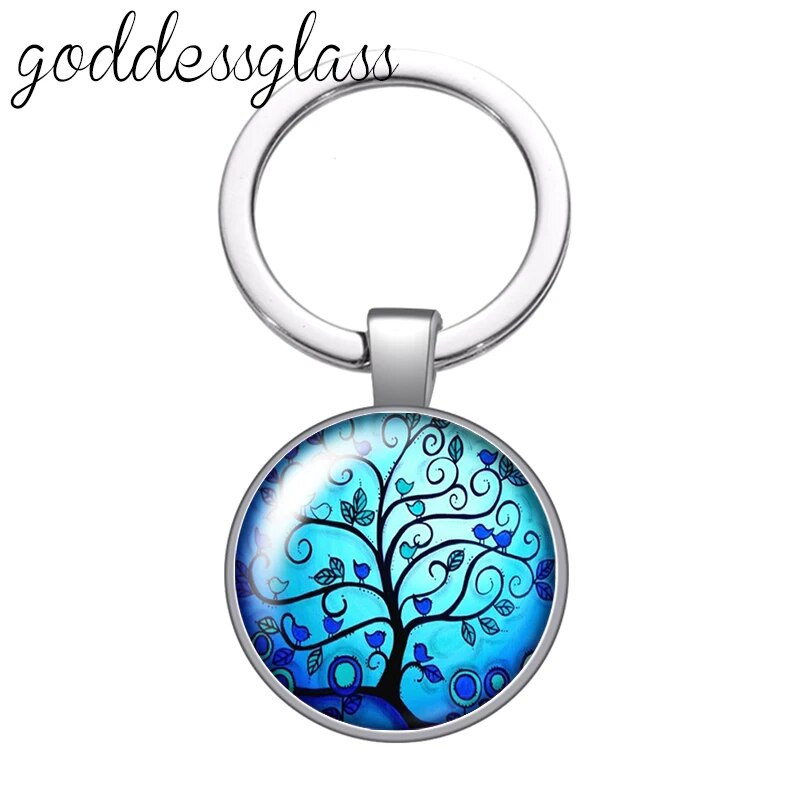 Jauna krāsaina Life of Tree Beauty stikla kabošona atslēgu piekariņš Bag Auto atslēgu piekariņš Gredzenu turētājs Charms atslēgu piekariņi dāvana