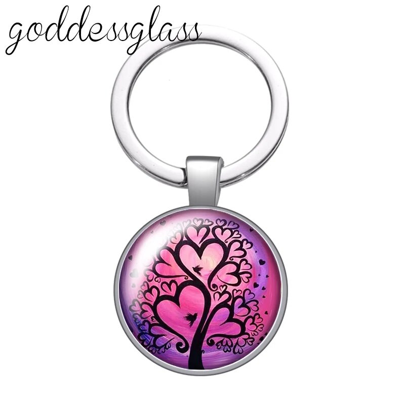 Jauna krāsaina Life of Tree Beauty stikla kabošona atslēgu piekariņš Bag Auto atslēgu piekariņš Gredzenu turētājs Charms atslēgu piekariņi dāvana