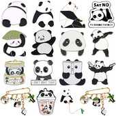 Karikatūra Jauki dzīvnieki Panda Emaljas piespraudes Ķēdes kulons Panda Piens Tējas Grāmatas Bambusa sakausējums Piespraude Žetons Salda sieviete Rotaslieta Dāvana