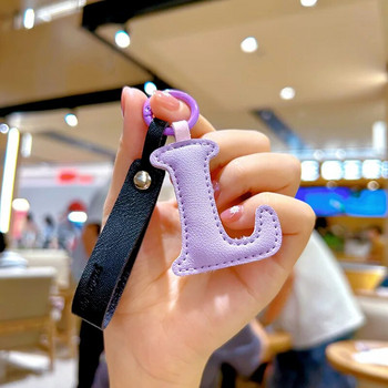 A до Z PU кожен ключодържател с начална буква за жени Модна анимационна чанта в цвят бонбон Висулка за телефон Ключодържател за кола Бижута Подаръци