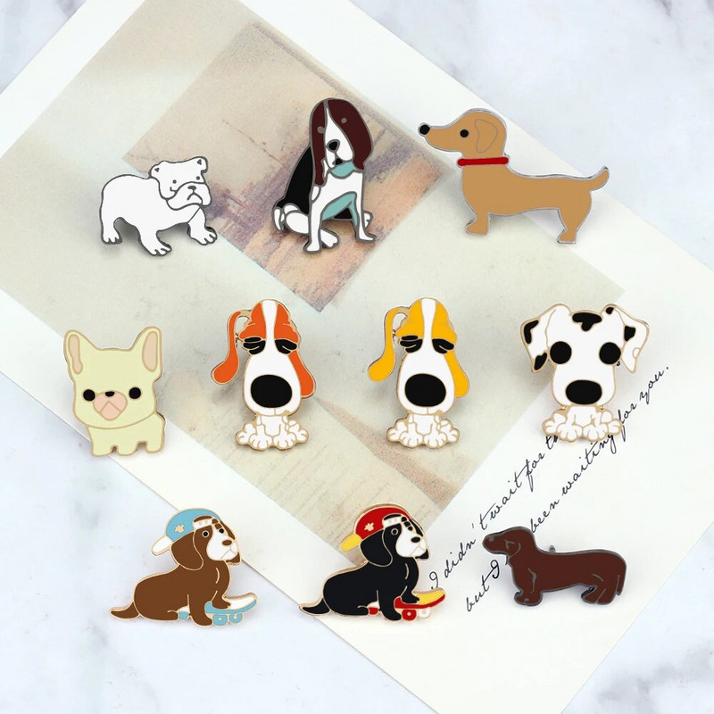 Jauki dzīvnieku suņi kolekcija Emaljas piespraudes multfilma Smieklīga, jauka mājdzīvnieku kucēnu piespraudes Mugursomas krekli Atloks Žetonu aksesuāri Bērniem Dāvanas