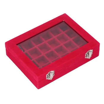 24 отделения Малка кадифена кутия за бижута Органайзер Калъфка за бижута Пръстени за обеци Кутия за съхранение Калъфка за бижута с ключалки