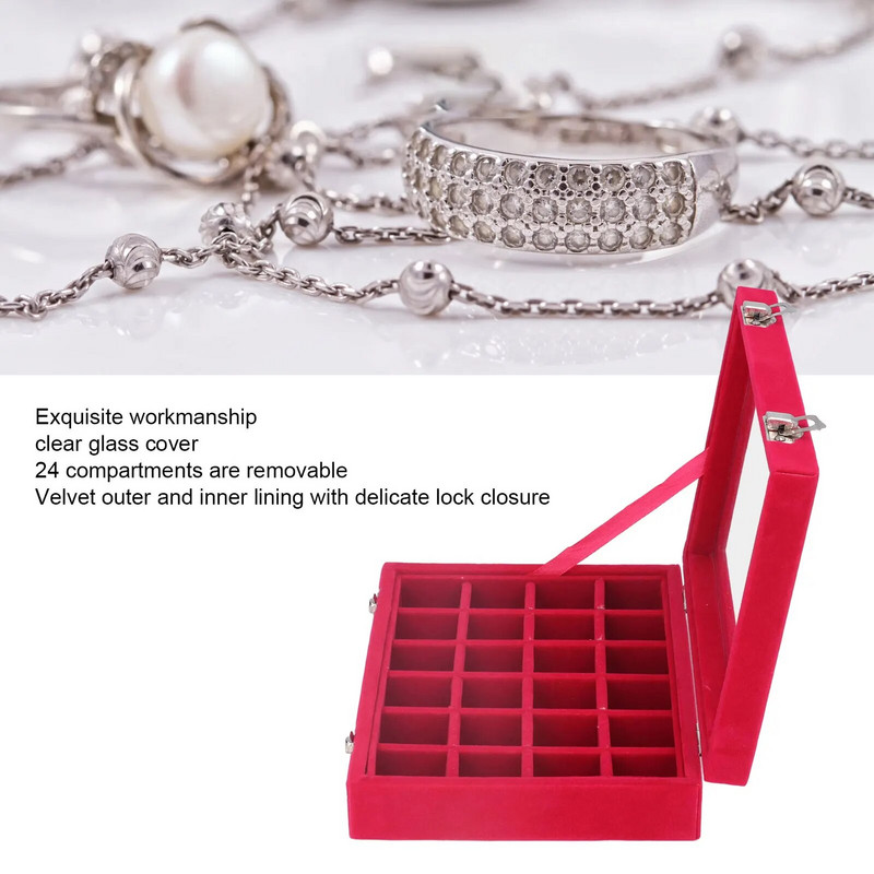 24 θήκες Μικρή βελούδινη κοσμηματοθήκη Organizer Θήκη για κοσμήματα Σκουλαρίκια δαχτυλίδια Κουτί αποθήκευσης Θήκη κοσμημάτων με κλειδαριές