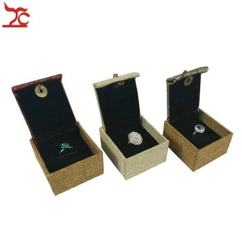 Κουτί αποθήκευσης λινό δαχτυλίδι με φούντα Ορθογώνια οθόνη ρετρό λινάρι Καλλιγραφία Lotus Ring Organizer Display Κουτί δώρου 6,5*6*4cm