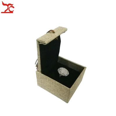 Luksuslik Tutt linasest sõrmuse hoiukast ristkülikukujuline retro linasest ekraan kalligraafia Lotus Ring Organizer vitriin kinkekarp 6,5 * 6 * 4 cm