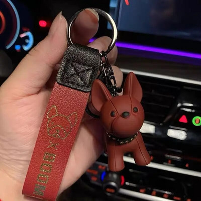 Divat punk francia bulldog kulcstartó PU bőr kutyakulcstartó női táska medál ékszer csecsebecse Férfi autós kulcstartó kulcstartó