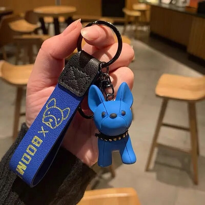 Divat punk francia bulldog kulcstartó PU bőr kutyakulcstartó női táska medál ékszer csecsebecse Férfi autós kulcstartó kulcstartó