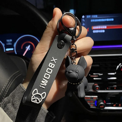 Divat punk francia bulldog kulcstartó PU bőr kutyakulcstartó női táska medál ékszer csecsebecse Férfi autós kulcstartó kulcstartó