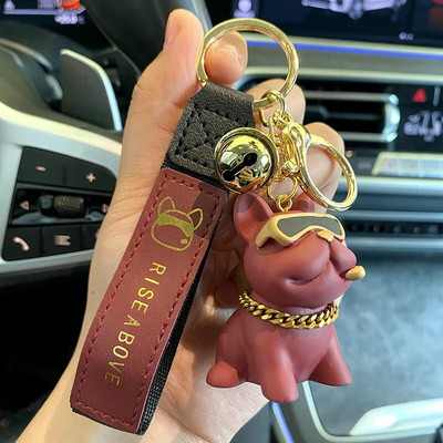 Divat punk francia bulldog kulcstartó PU bőr kutyakulcstartó női táska medál ékszer csecsebecse Férfi autós kulcstartó kulcstartó