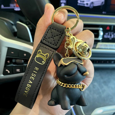 Divat punk francia bulldog kulcstartó PU bőr kutyakulcstartó női táska medál ékszer csecsebecse Férfi autós kulcstartó kulcstartó