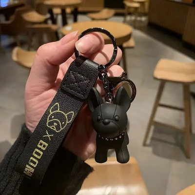 Divat punk francia bulldog kulcstartó PU bőr kutyakulcstartó női táska medál ékszer csecsebecse Férfi autós kulcstartó kulcstartó