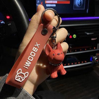 Divat punk francia bulldog kulcstartó PU bőr kutyakulcstartó női táska medál ékszer csecsebecse Férfi autós kulcstartó kulcstartó