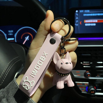 Divat punk francia bulldog kulcstartó PU bőr kutyakulcstartó női táska medál ékszer csecsebecse Férfi autós kulcstartó kulcstartó