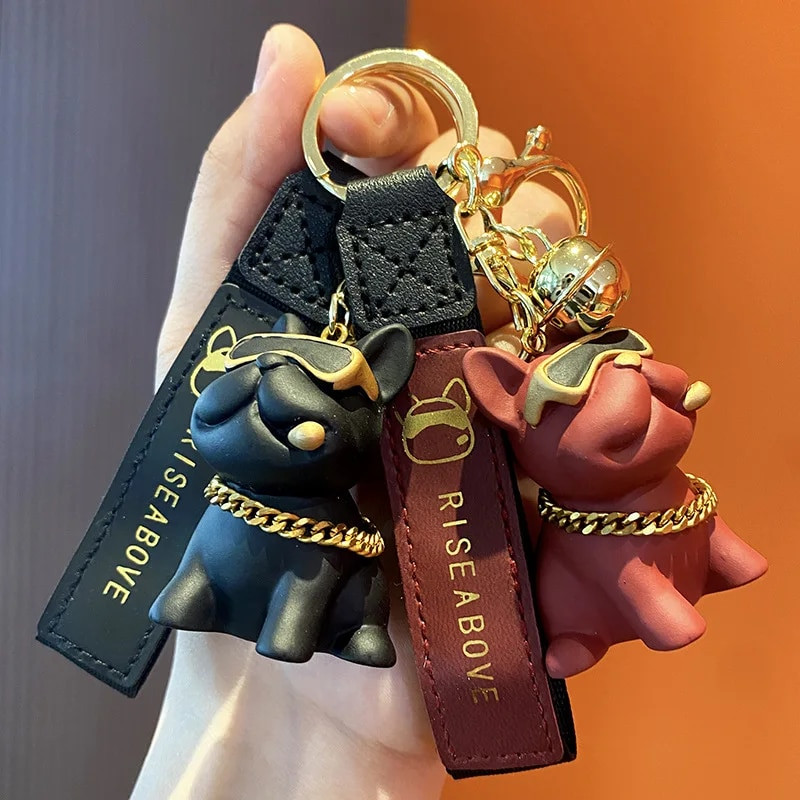 Divat punk francia bulldog kulcstartó PU bőr kutyakulcstartó női táska medál ékszer csecsebecse Férfi autós kulcstartó kulcstartó