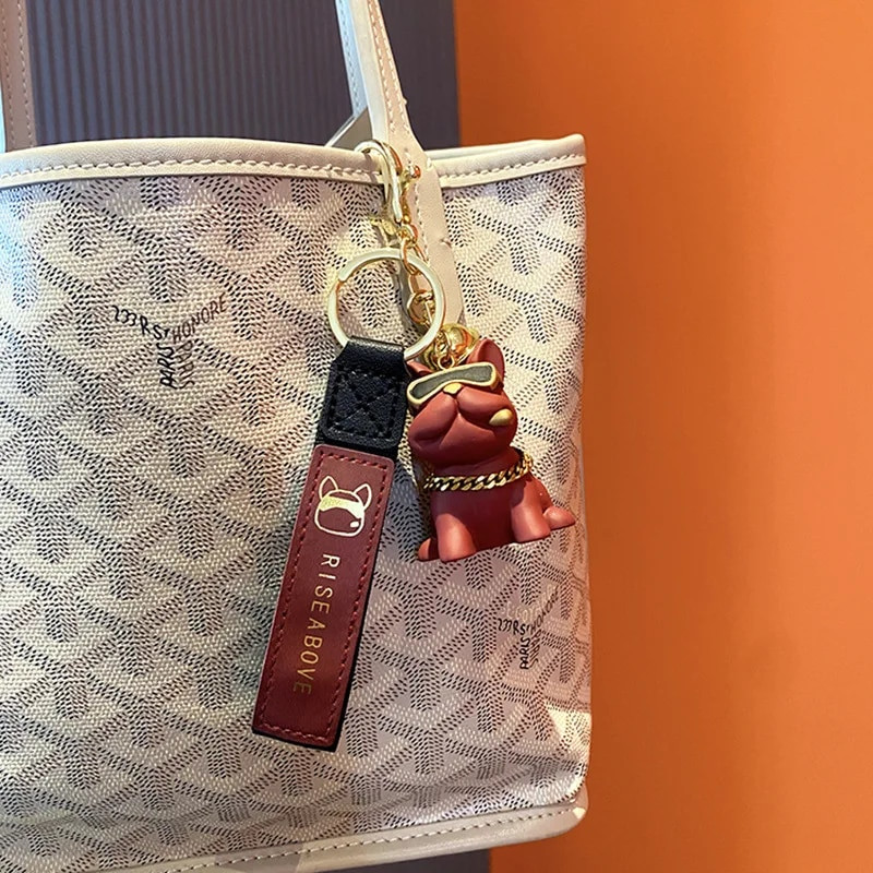 Divat punk francia bulldog kulcstartó PU bőr kutyakulcstartó női táska medál ékszer csecsebecse Férfi autós kulcstartó kulcstartó