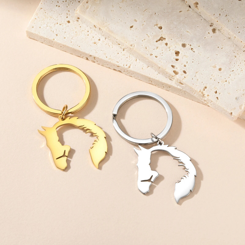 Skyirm zirga galvas atslēgu piekariņš sievietēm vīriešiem un meitenēm dāvanu auto atslēgu piekariņš kulons nerūsējošā tērauda rotaslietas mode