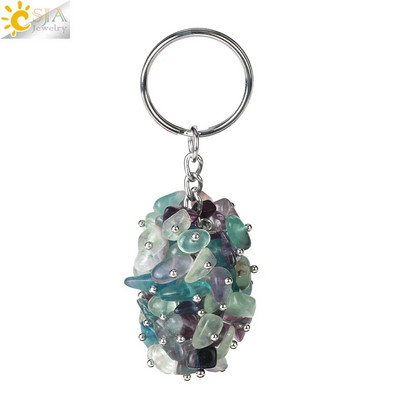 CSJA Natural Black Rock Crystal atslēgu piekariņš ar akmens šķembu oriģinālie atslēgu piekariņi vīriešiem Auto atslēgu piekariņi Gredzenu soma piederumi G889