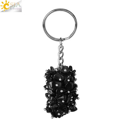 CSJA Natural Black Rock Crystal atslēgu piekariņš ar akmens šķembu oriģinālie atslēgu piekariņi vīriešiem Auto atslēgu piekariņi Gredzenu soma piederumi G889