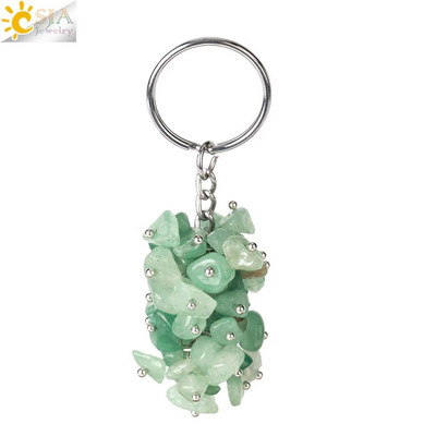 CSJA Natural Black Rock Crystal atslēgu piekariņš ar akmens šķembu oriģinālie atslēgu piekariņi vīriešiem Auto atslēgu piekariņi Gredzenu soma piederumi G889