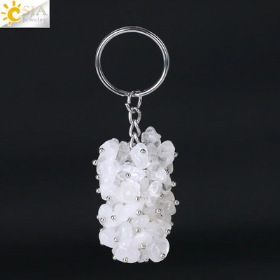 CSJA Natural Black Rock Crystal atslēgu piekariņš ar akmens šķembu oriģinālie atslēgu piekariņi vīriešiem Auto atslēgu piekariņi Gredzenu soma piederumi G889