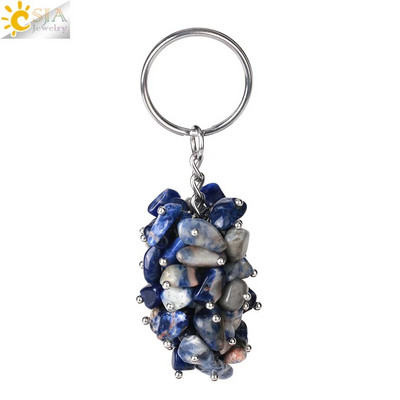 CSJA Natural Black Rock Crystal atslēgu piekariņš ar akmens šķembu oriģinālie atslēgu piekariņi vīriešiem Auto atslēgu piekariņi Gredzenu soma piederumi G889