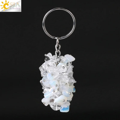 CSJA Natural Black Rock Crystal atslēgu piekariņš ar akmens šķembu oriģinālie atslēgu piekariņi vīriešiem Auto atslēgu piekariņi Gredzenu soma piederumi G889