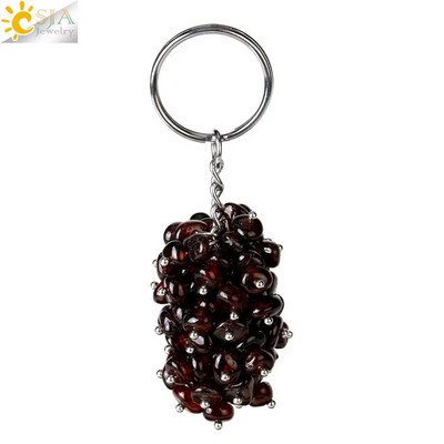 CSJA Natural Black Rock Crystal atslēgu piekariņš ar akmens šķembu oriģinālie atslēgu piekariņi vīriešiem Auto atslēgu piekariņi Gredzenu soma piederumi G889